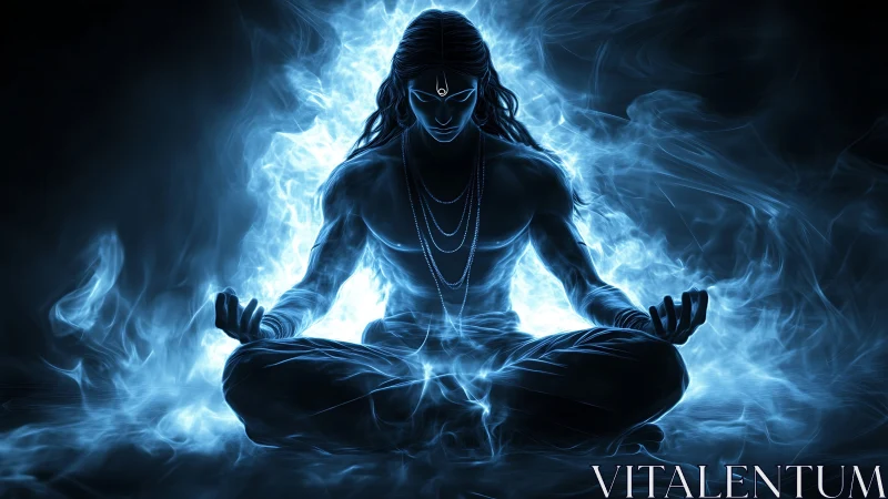 Luminescent storm yogi brewing silence in electric blue.