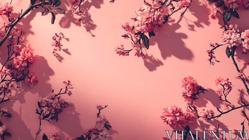 Blossom reverie: Floating pink petals cast dreamy shadows against rose-hued skies.