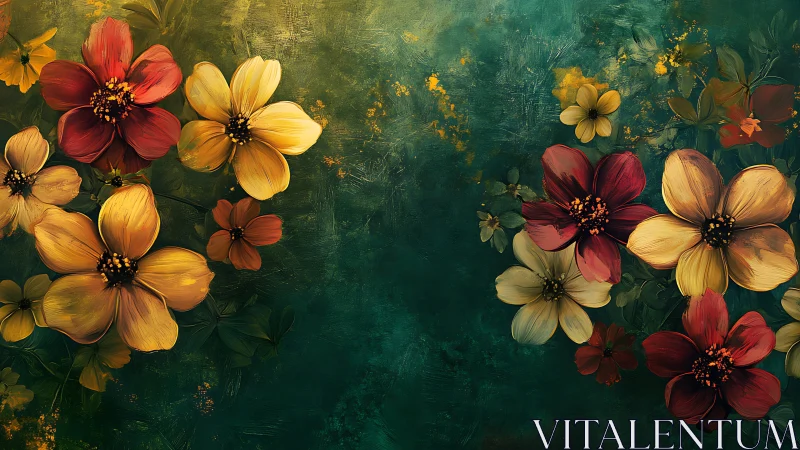 Vibrant Cosmos Blooms Against Weathered Green Canvas.