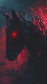 Hellfire stallion emerges, its ember eye cutting through void