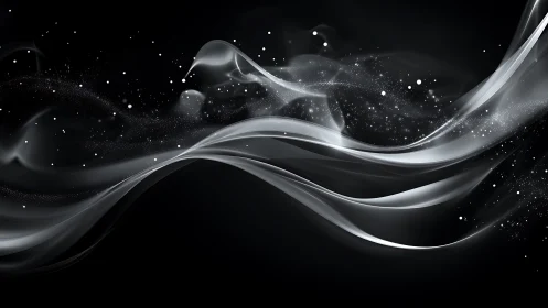 Monochrome fluid waveforms render luminous particle trails in motion