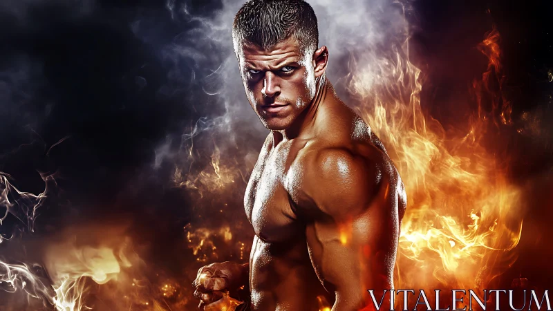 Fire-lit athlete turns intensity into raw, focused power