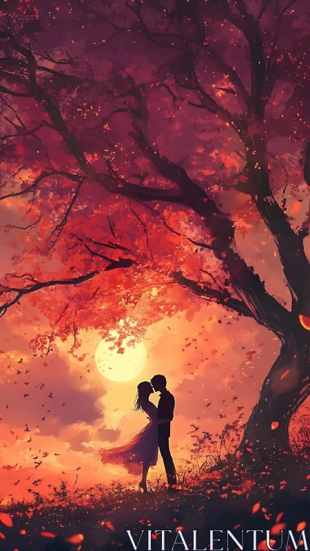 Silhouettes Aflame: Love Beneath the Crimson Sunset.