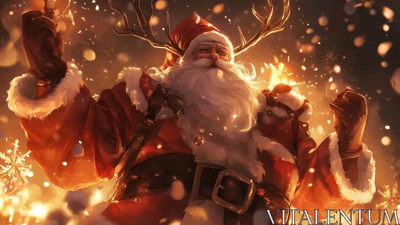 Dynamic digital painting of triumphant, glowing Santa Claus.