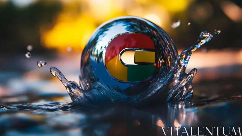 Chrome-inspired glass sphere splashing in water, digital art style. Chrome-inspired glass sphere splashing in water, digital art style.