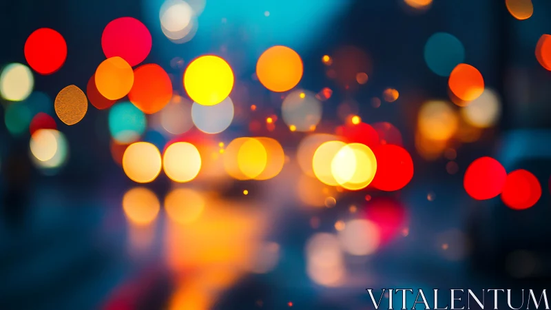 Defocused urban traffic bokeh with high chromatic contrast.