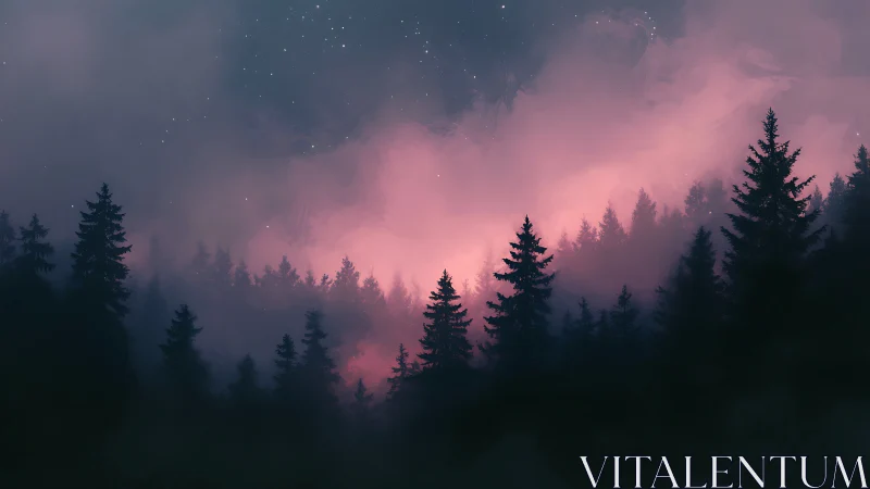 Enchanted Forest Wrapped in Twilight Mist and Stars
