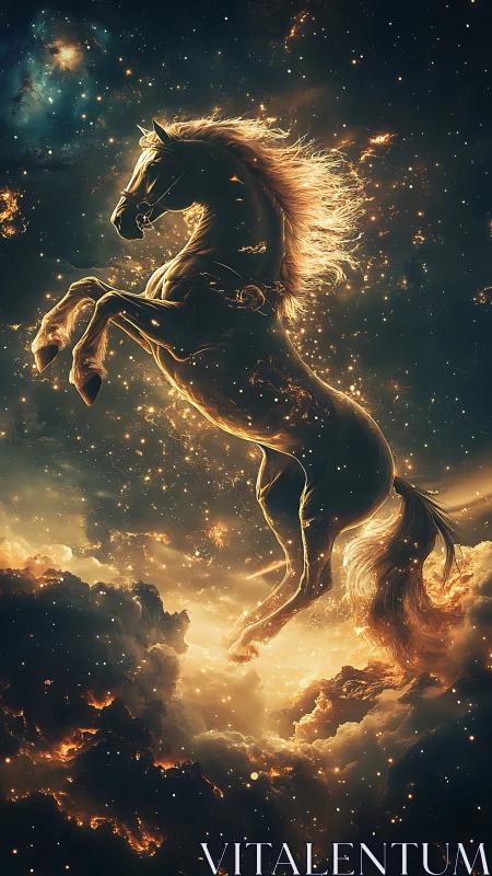 Equine figure rendered amid luminous interstellar clouds.