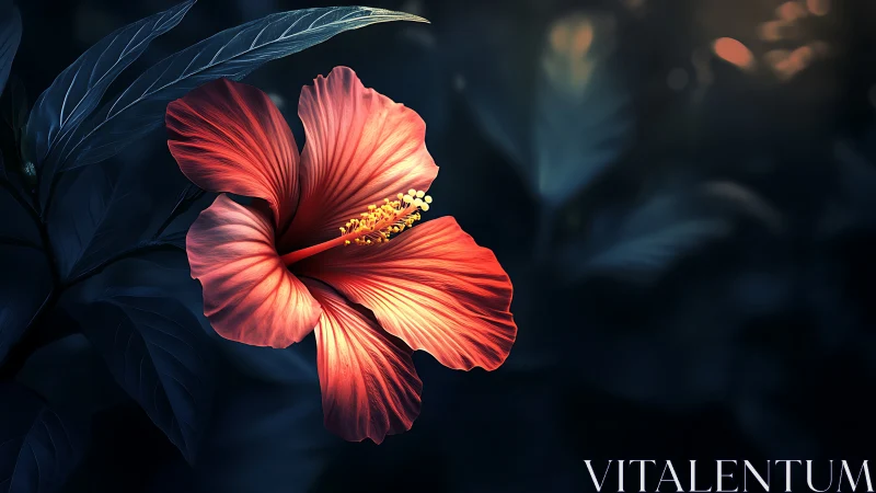 Luminous Hibiscus Specimen with Directional Light Characterization.