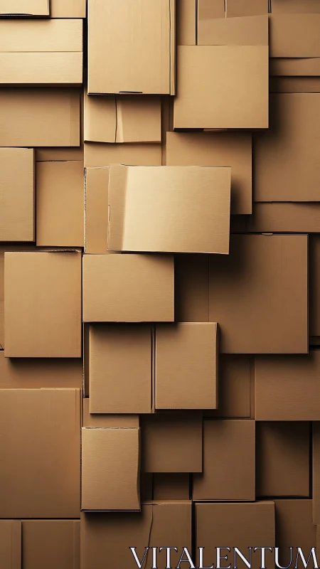 Layered cardboard box wall forming abstract geometric relief.