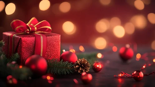 Glowing red Christmas gift invites cozy holiday wonder