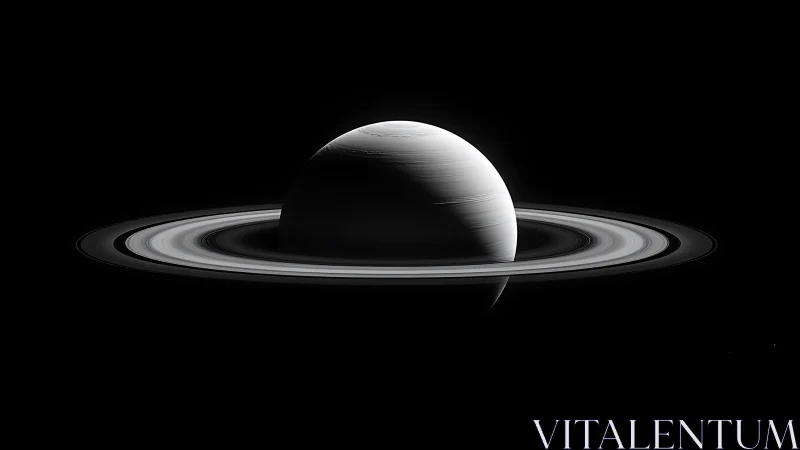 Saturn-like gas giant rendered with high-contrast ring illumination