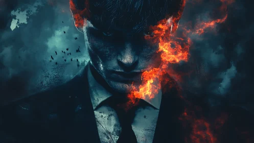 Dark-suited antihero dissolves into infernal plasma storm.