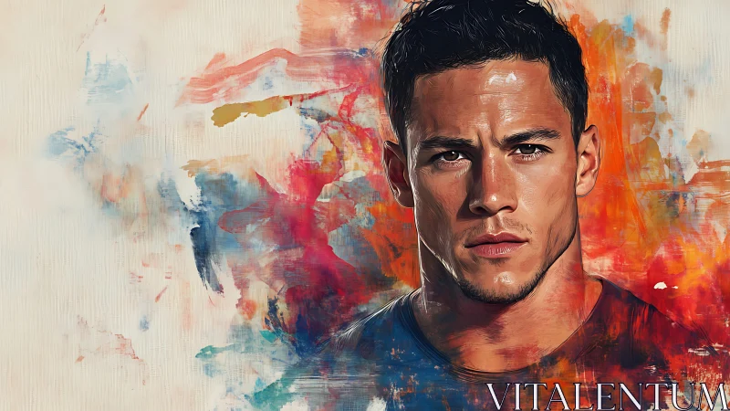 Vivid portrait of a focused man in swirling color storms.