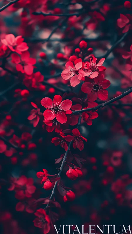 Red Flowering Branches in Soft Focus Depth.