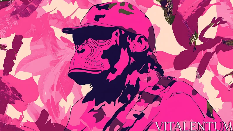 Bold pink chimpanzee portrait celebrates playful jungle style