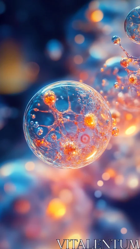 Luminous microcosm bubbles cradle molten nebula sparks.