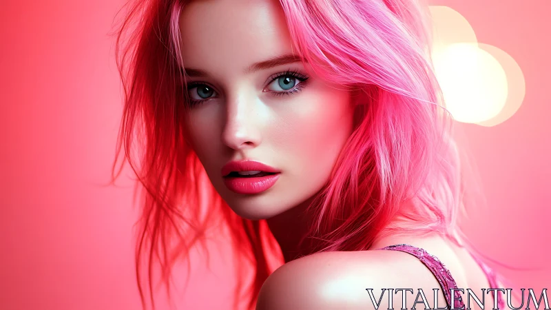 Hyperreal pink-haired portrait uses bokeh and saturated lighting