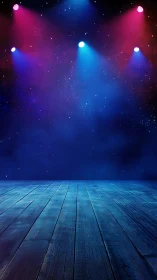 Colorful stage lights pour drama onto a waiting wooden floor