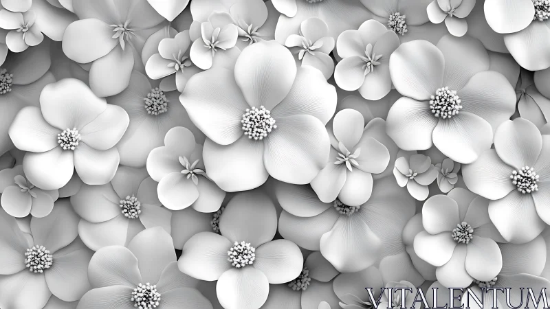 Monochromatic Floral Topography: Digitally Rendered Dimensional Petals.