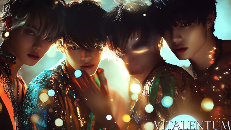 Glowing night portraits of four ethereal friends together.