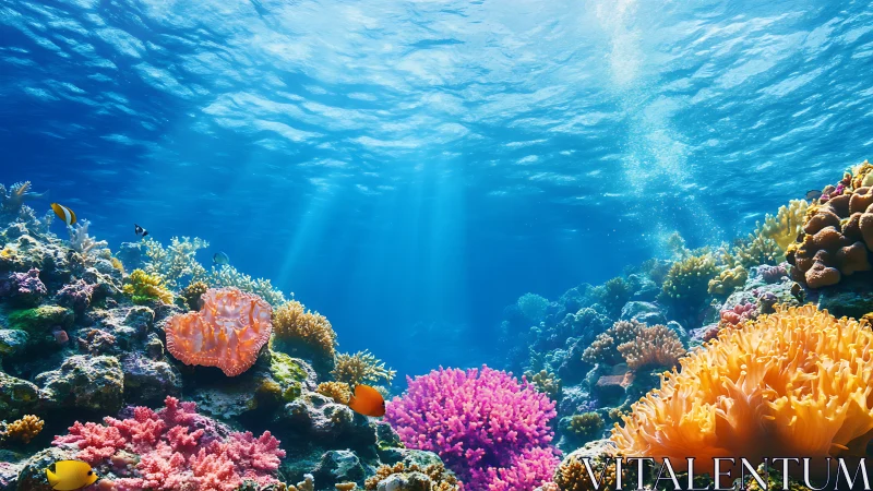 Sunlit coral reef garden glowing with playful ocean life.
