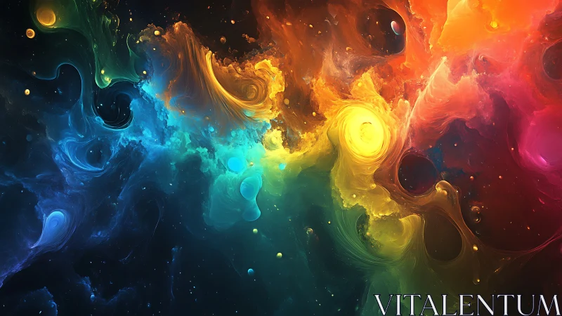 Cosmic nebula swirl in vibrant rainbow color spectrum.