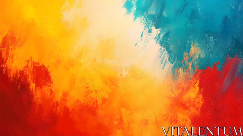 Vivid Abstract Painting with Bold Red, Yellow, and Blue Brushstrokes.