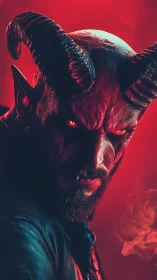 Moody horned antihero in glowing red cinematic light.