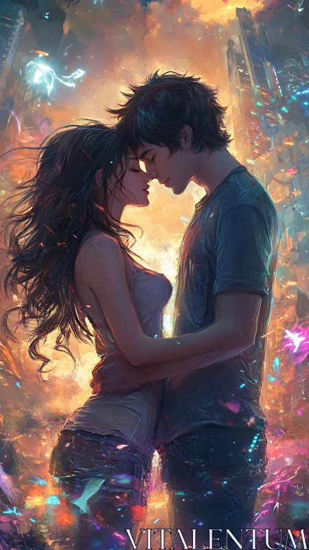 Neon-Lit Embrace: Cyberpunk Romance in Urban Decay.