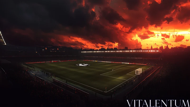 Sunset stadium glow before the night match begins.