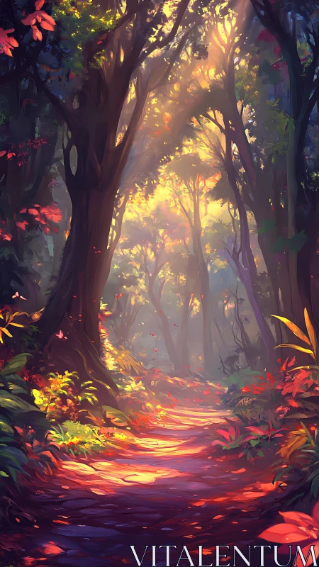 Golden Forest Path at Dusk: A Glowing Journey Through Nature.