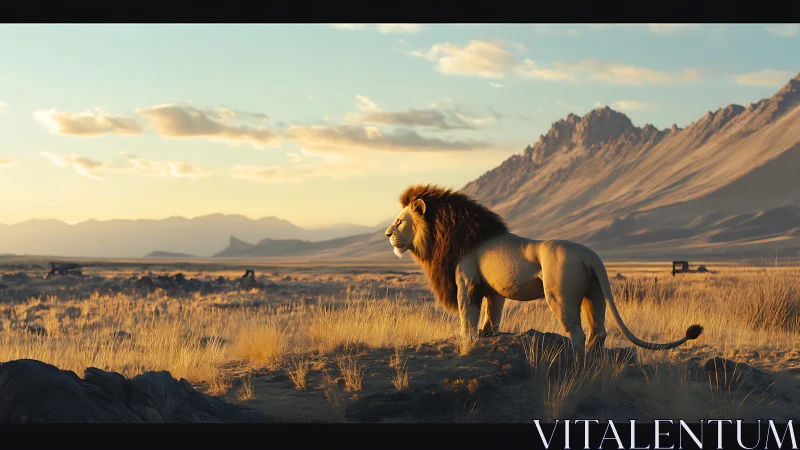 Sunlit desert monarch studies the golden horizon in silence