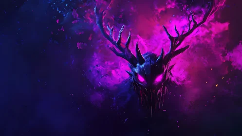 Neon antlered phantom drifting through electric starlight.