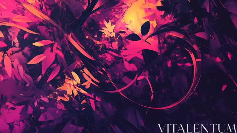 Abstract foliage in vivid magenta and orange light.