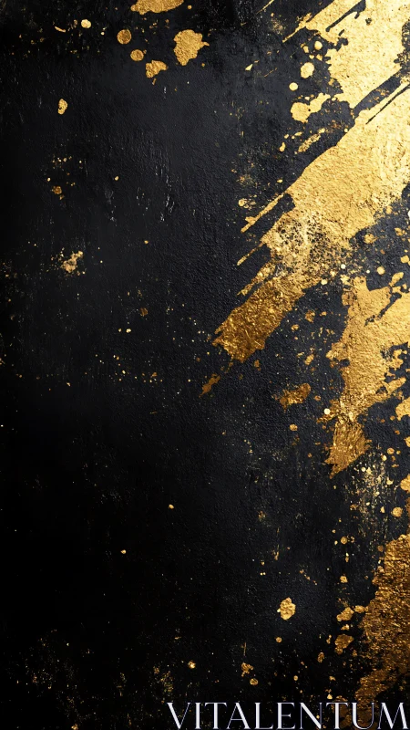 Black textured background with bold metallic gold splashes