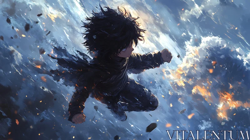 Stormlit sky lets a shadowed hero punch through dawn