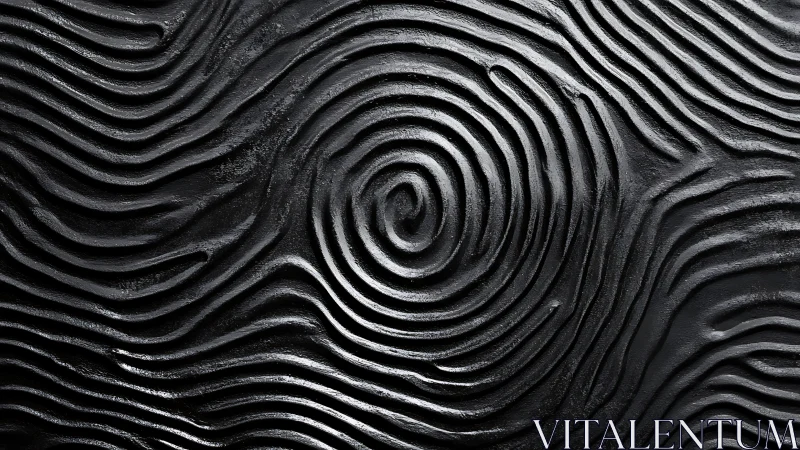 Monochrome concentric ripple relief with sculpted wave geometry.