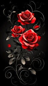 Three Crimson Roses Dance in Shadow.
