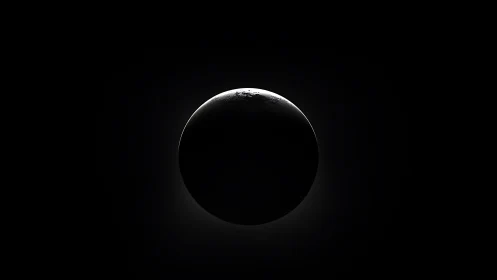 Minimalist crescent planet on deep-space negative field study.