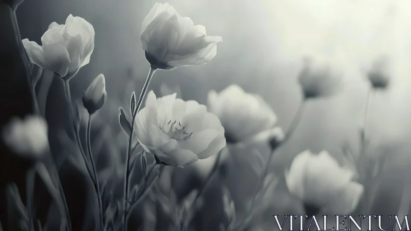 Ethereal Blooms Dancing Through Monochromatic Reverie.
