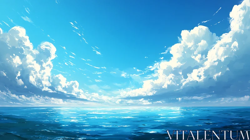 Expansive ocean horizon under cumulus cloud formations.