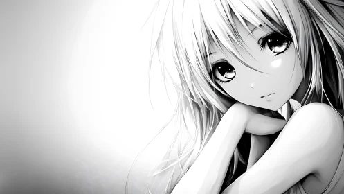 Melancholic anime girl gazes softly into high key light