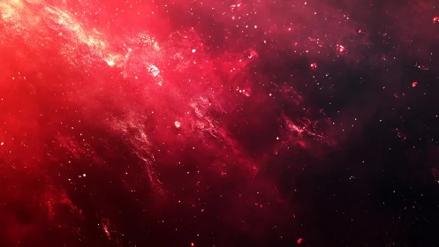 Red nebula cloud stretches across dark outer space field