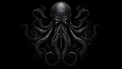 Eldritch cephalopod overlord with glowing eyes emerges.