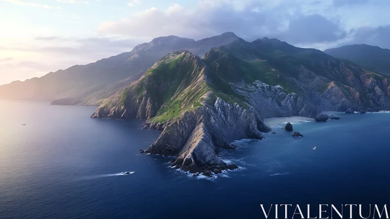 Emerald Cliffs Rise Where Ocean Meets Sky.