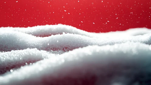 Macro snowdrift waves contrast sharply against vivid red field