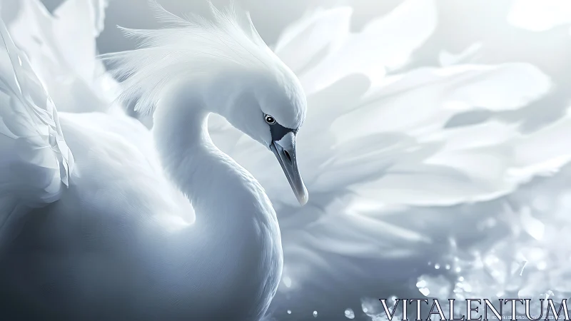 Glacial swan queen bending through shards of quiet light.