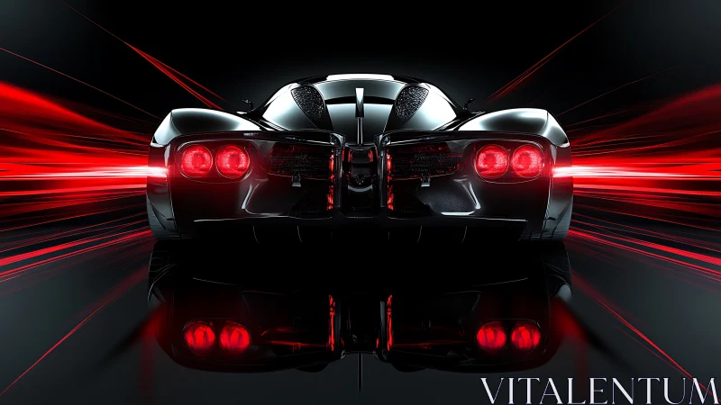 Midnight supercar surges forward in bold red light trails