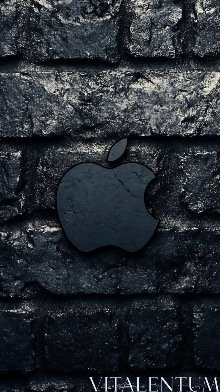 Apple Logo on Textured Stone Wall.
